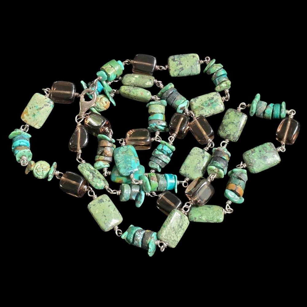 Silpada Sterling Silver Turquoise Azurite Smoky Quartz Necklace 30"